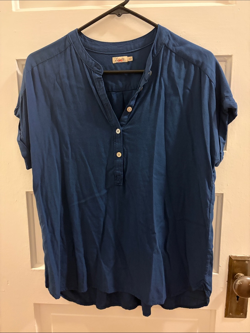 Faherty Indigo Button-Front Short Sleeve Women's Top